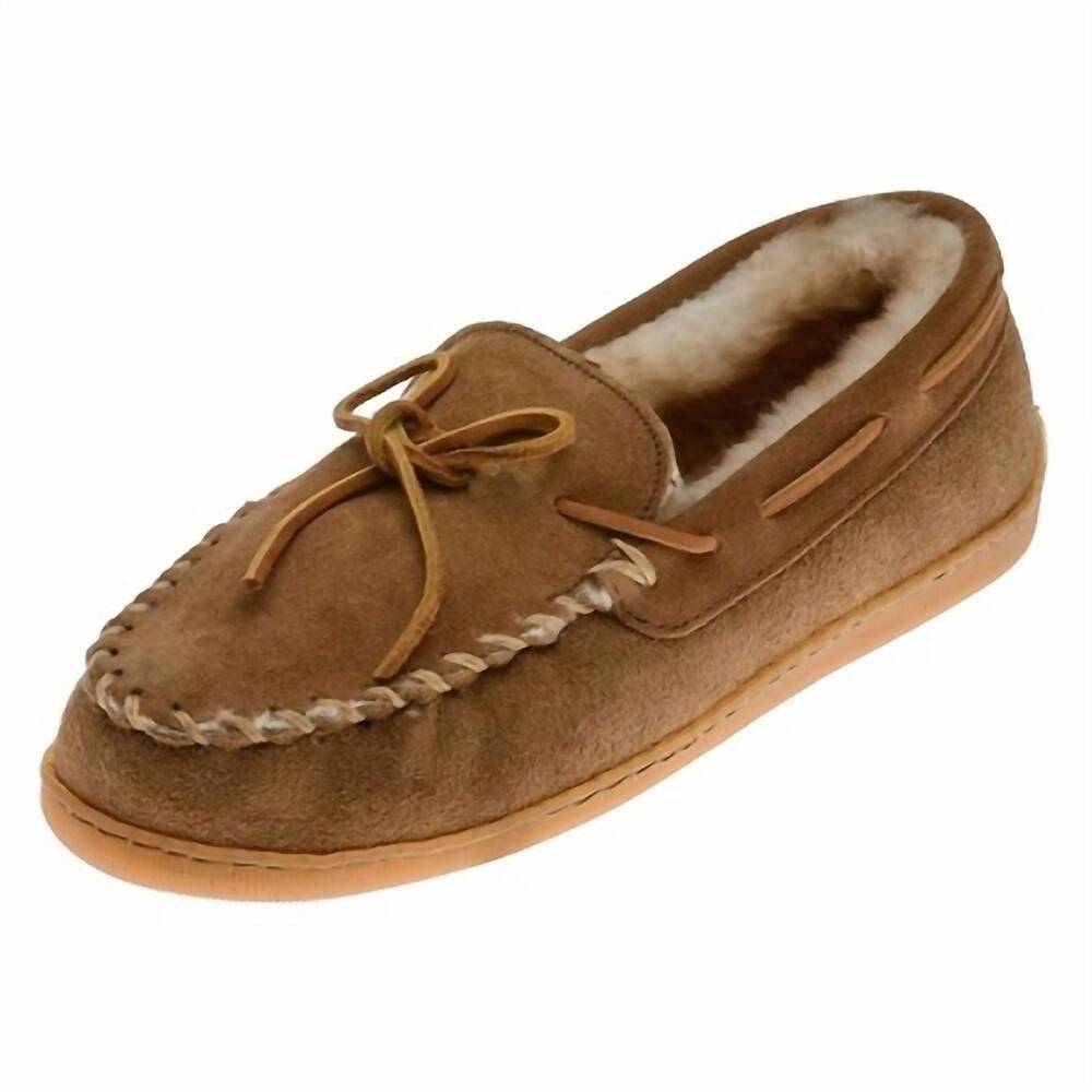 NEW MINNETONKA women's sheepskin hardsole mocassins in golden tan